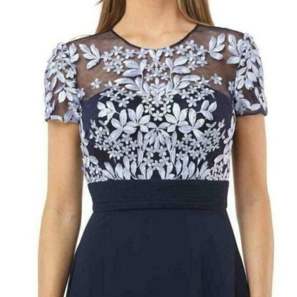 NWT JS COLLECTIONS Floral Embroidered Lace Illusion Neck Gown Maxi Dress - Picture 4 of 9